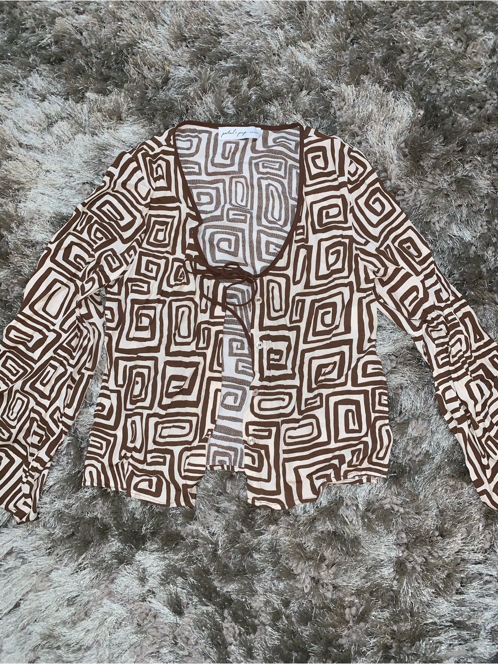 Petal & Pup Brown & Cream Geometric Tie-Front Blazer